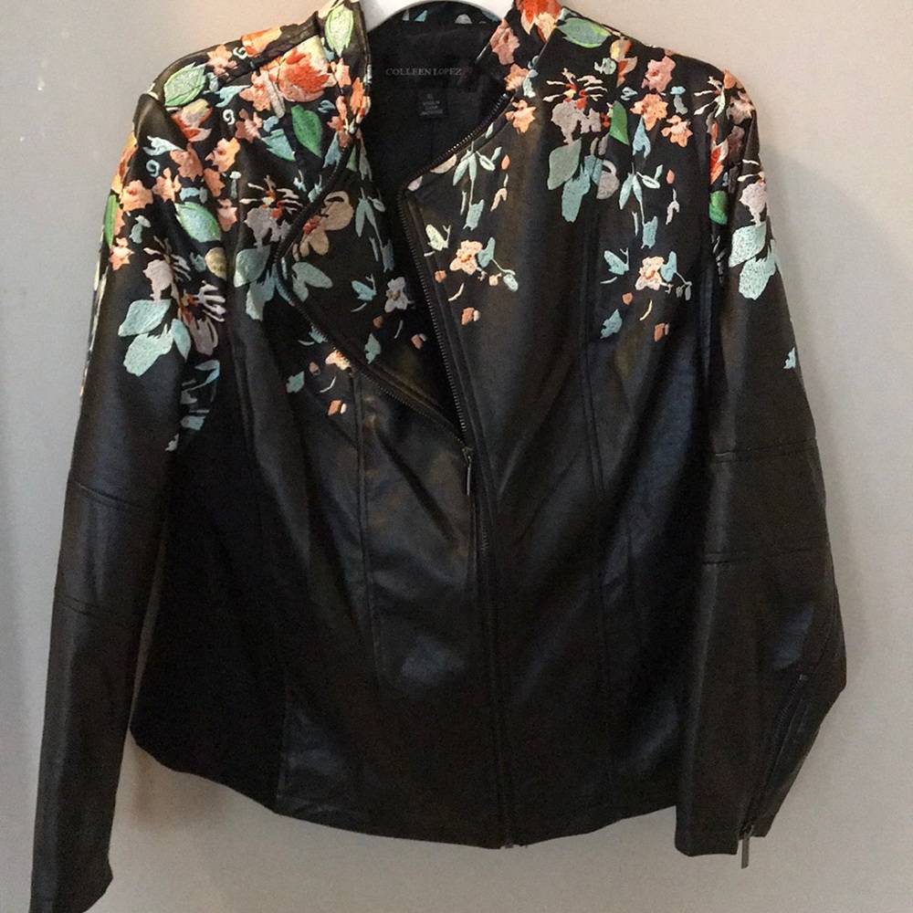 Colleen Lopez Faux Leather Embroidered Jacket XL